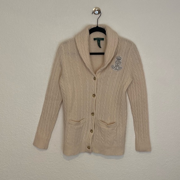 Ralph Lauren Vintage Cable Knit Wool Rabbit Hair Grandpa Cardigan - Picture 1 of 7